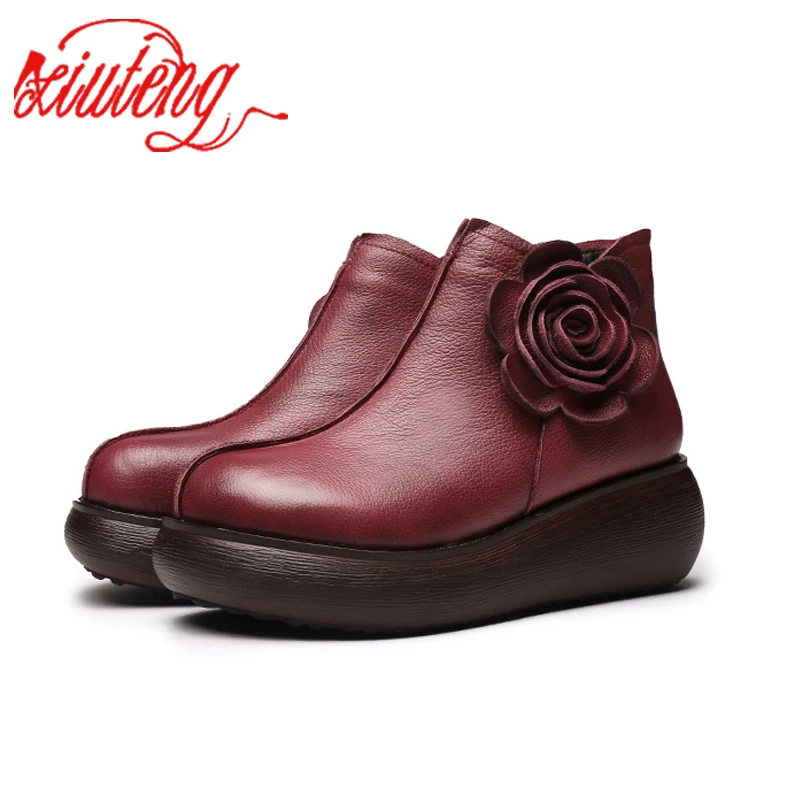 2021 Winter booties Women Boots Vintage Genuine Leather platform Shoes Round Toe Shoes Fashion Ladies Ankle Boots for Women