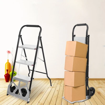 

Dual use cart ladder Folding cargo trolley Household Aluminum alloy ladder Load for 80KG sturdy steel bracket Rubber wheels