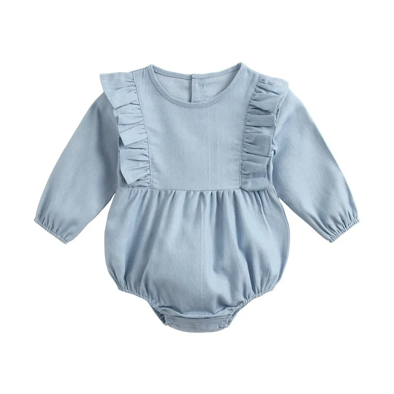 

Spring And Autumn New Denim Baby Onesies Baby Girl Clothes Cute Long Sleeve Round Neck Fashion Baby Crawling Clothes