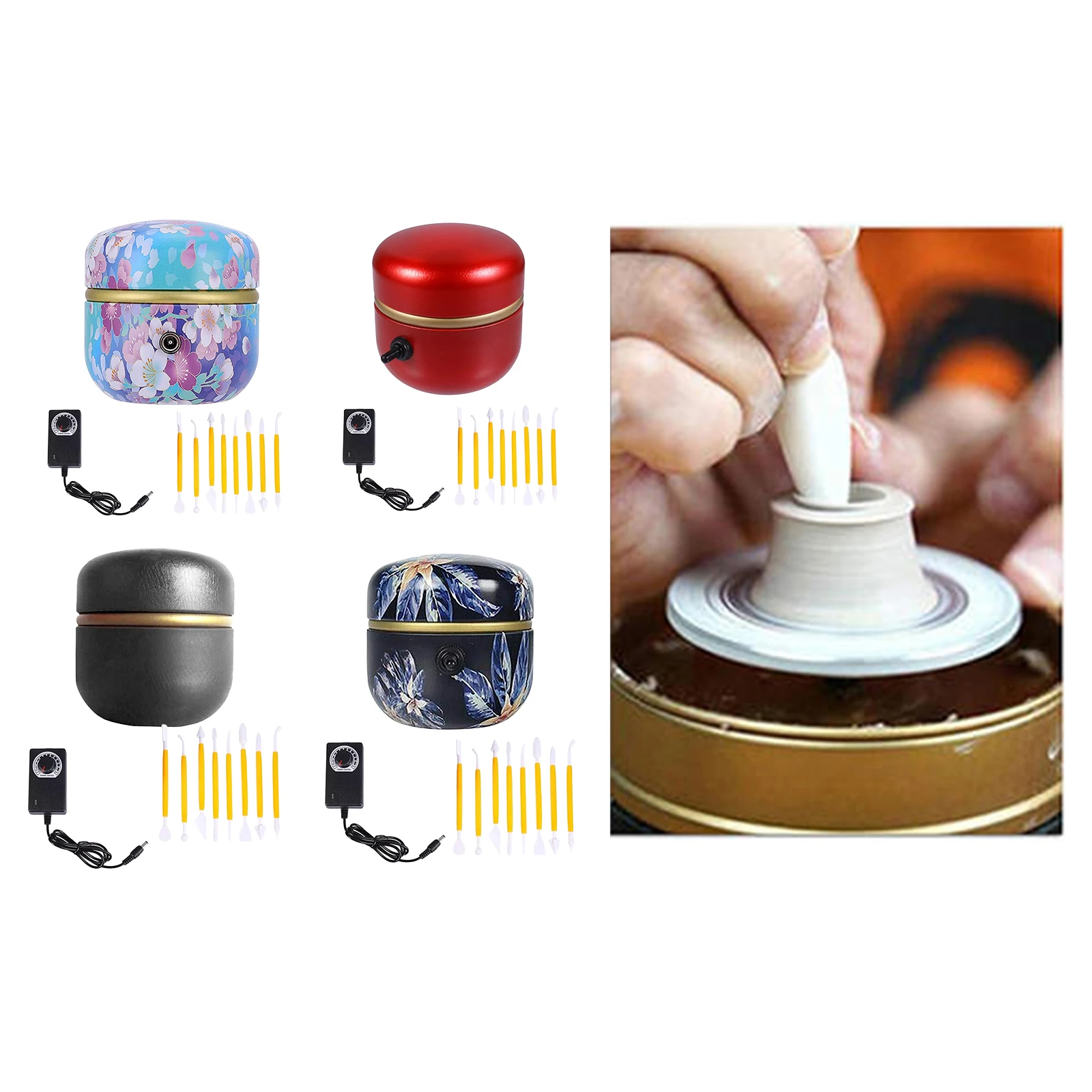 Mini Electric Pottery Wheel Machine Adult Children Ceramic Art Machine with Tray Speed Adjustable Trimming Tools Supplies