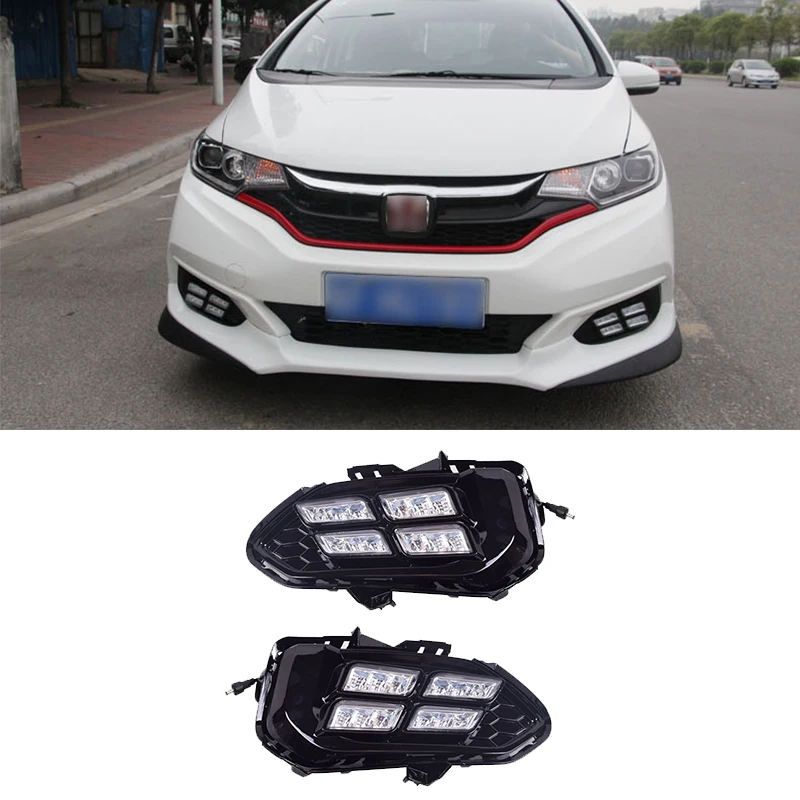 

1 Pair Car Styling LED DRL Daytime Running Lights with Turn Signal Yellow Flashing Four Eyes 12V Daylights for Honda Fit 2018