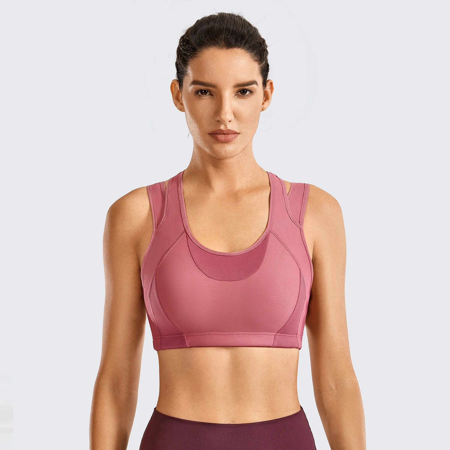 SYROKAN reggiseno sportivo da allenamento per donna supporto ad alto impatto controllo del rimbalzo rete senza ferretto Racerback Top Fitness