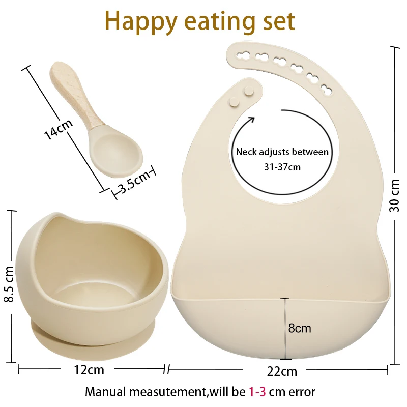 Children\'s Tableware Soild Food Training Waterproof Baby Bibs Infant Sucker Feeding Bowl And Wooden Handle Spoon Set Baby Stuff