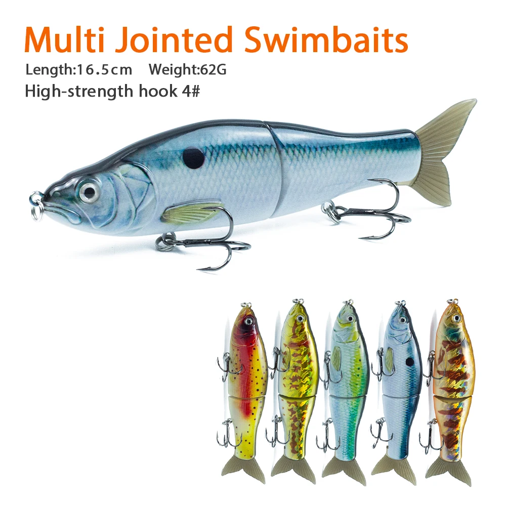 Hanlin 165mm/62g Sinking Bait Hard Body with Soft Tails Swimbait Slide Shad Lure Multi Jointed Swimbaits Wobblers Fishing Tackle