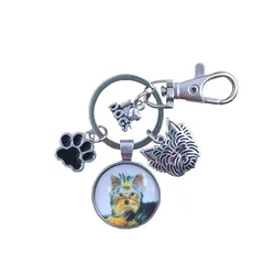 Yorkshire Terrier Dachshund Poodle Teddy Dog Animal Keychain Time Gem Simulated Pet Lover Key Ring Men Women Party Jewelry Gift