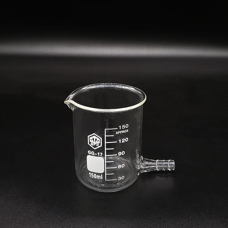 

Beaker in low form with Lower tube,Capacity 150ml,Beaker with tubules,Outer diameter=60mm,Height=79mm,Laboratory beaker