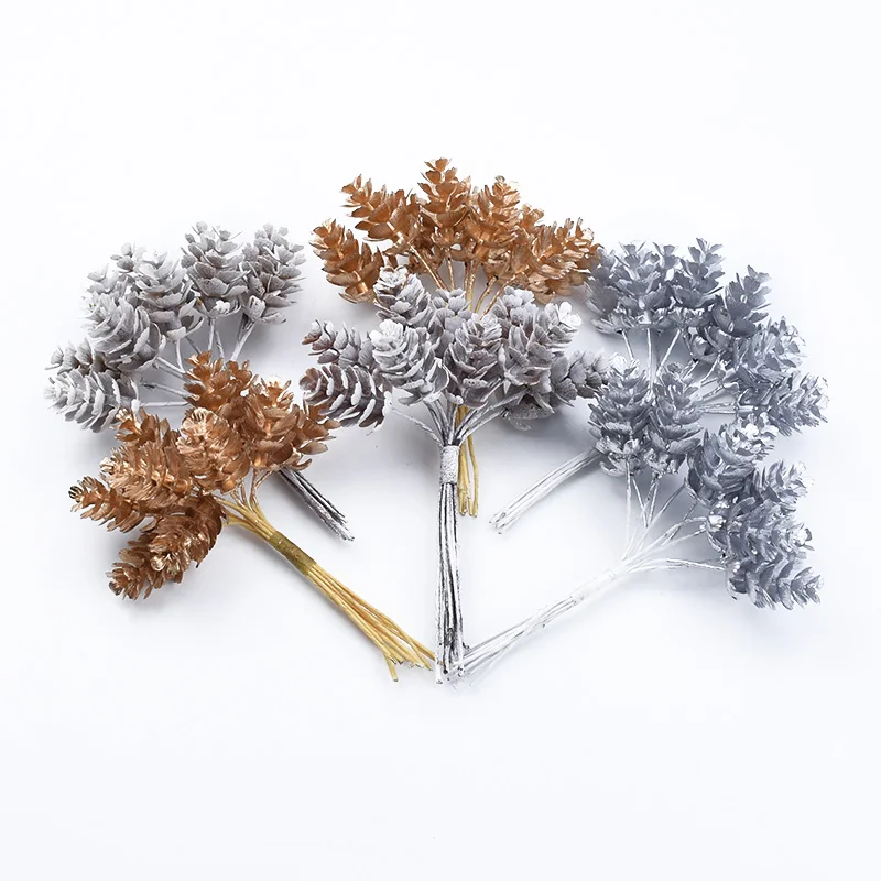 Gold Silver Christmas Pine Cone Artificial Plants Diy Gifts Candy Box Wedding Decorative Flowers Home Room GiftDecor Accessories