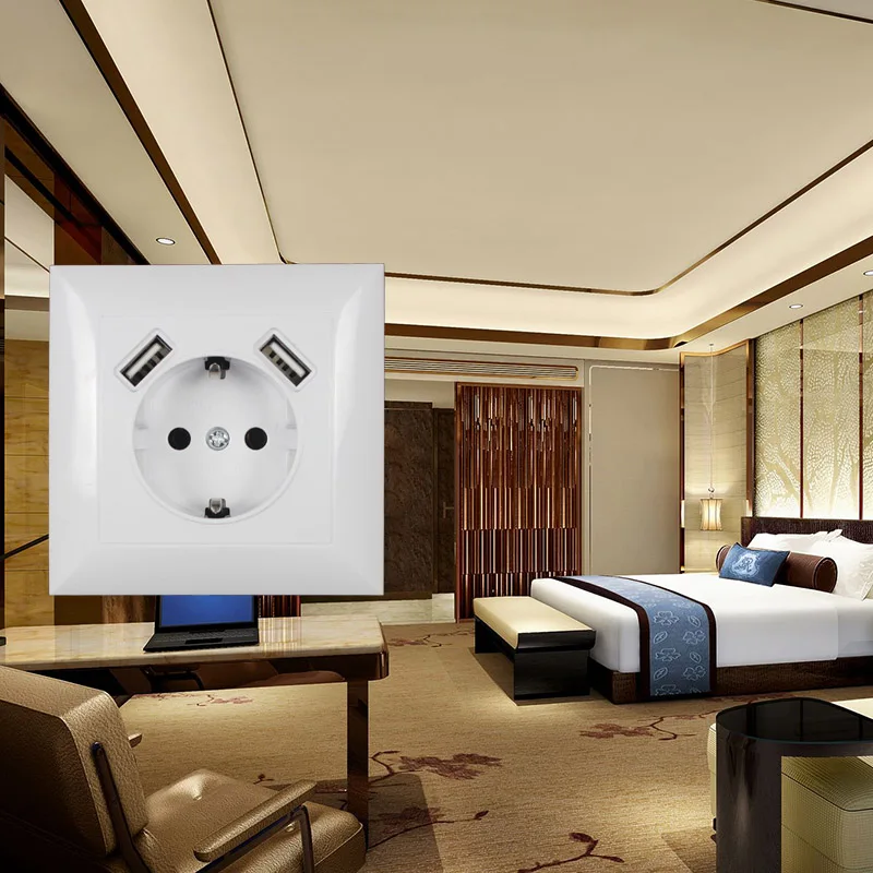 New Wall Electronic Socket 5V2A EU Standard Power Outlet with Dual Home USB Plug Charger Power Socket with USB V7-3 view 3