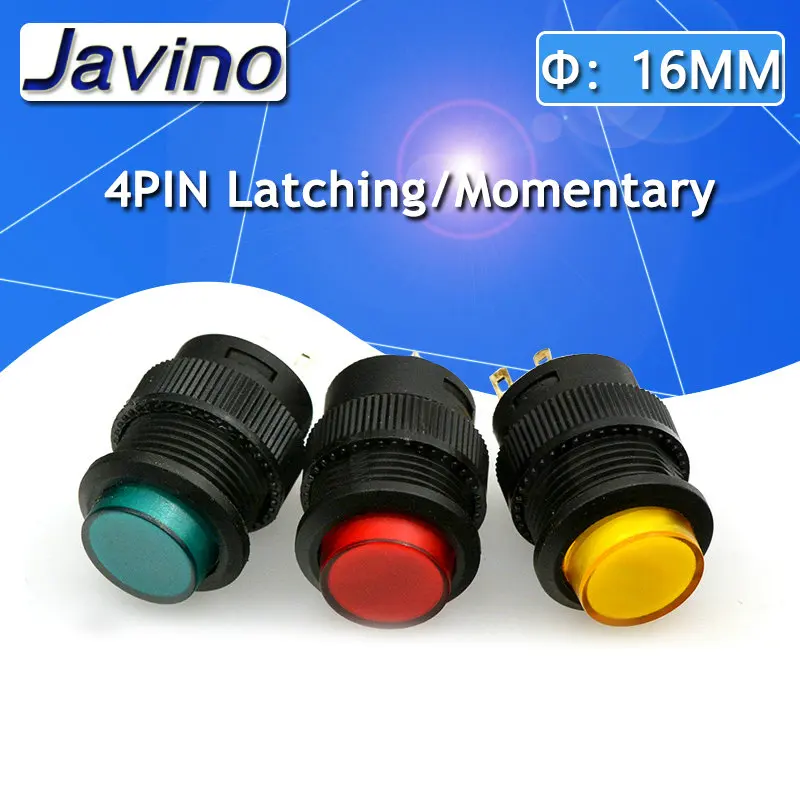 2PCS circular self-lockin 16MM Latching/Momentary push button switch with LED lighting 4Pin R16-503