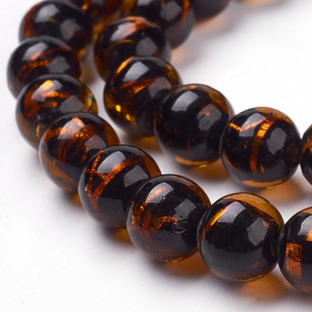 40pcs/strand 10mm Handmade Round Foil Lampwork Beads Strands for jewelry DIY making accessories Decor,hole: 2mm,14.57