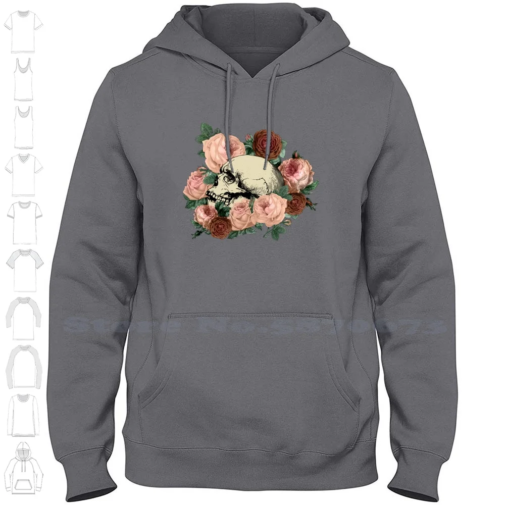 Flowery Skull Streetwear Sport Hoodie Sweatshirt Flowers Flower Skull Skulls Roses Skulls And Roses Halloween Goth Goth