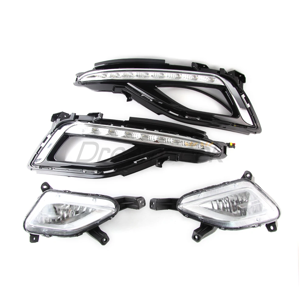 Halogen Fog Lamp + LED DRL Daytime Running Light for Hyundai Sonata LF 2015 2016 Driving Day Lights Combo
