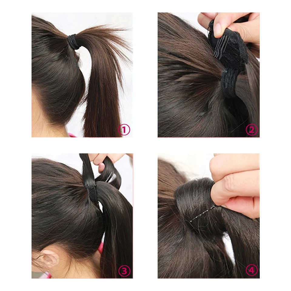 Synthetic Straight Long Natural Hair Ponytail Extension Wrap Around Clip in Hair Piece Curly Pony Tail For Woman Fake Hairpiece