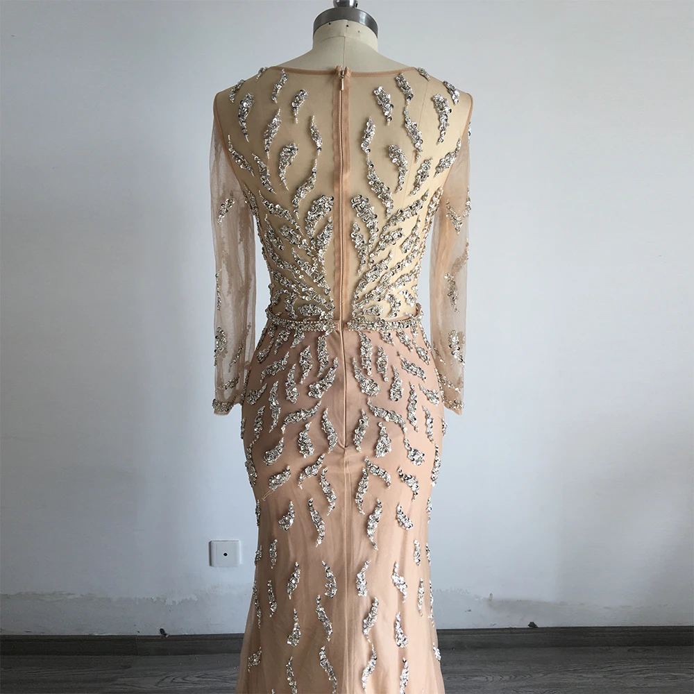 Dubai Luxury Mermaid Sparkly Formal Prom Dresses 2020 Handmade Sequined Long Sleeves Evening Gowns