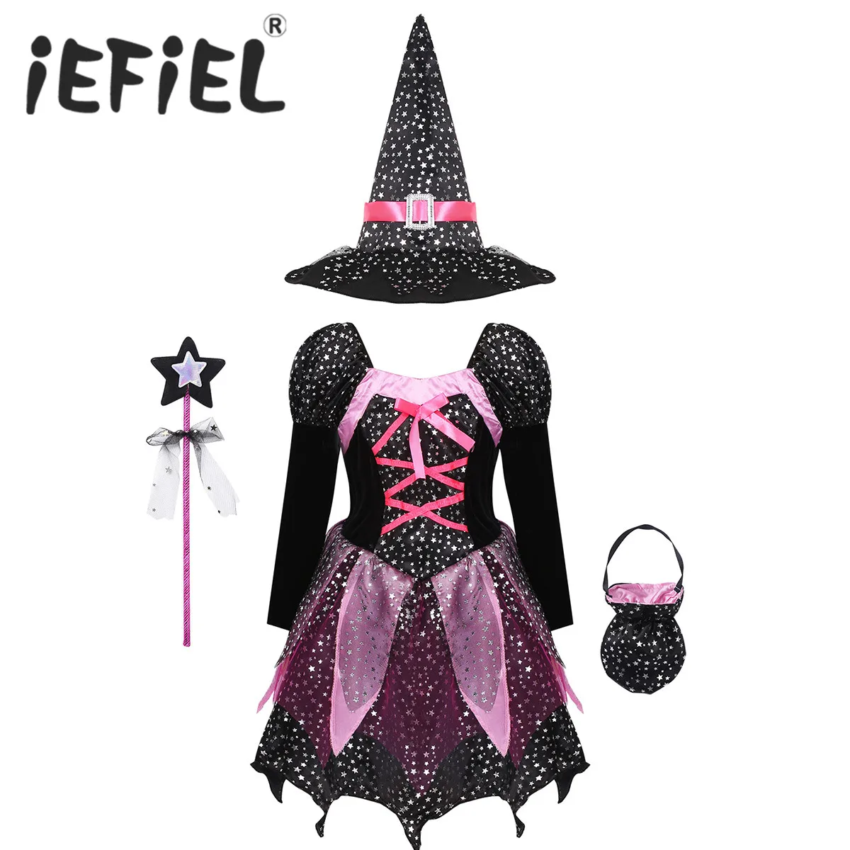 Halloween Witch Costume for Girls with Silver Stars