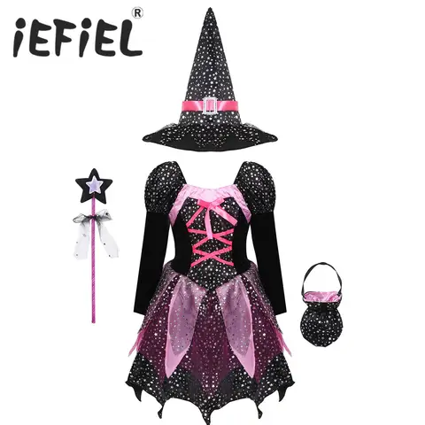 Halloween Witch Costume for Girls with Silver Stars iEFiEL