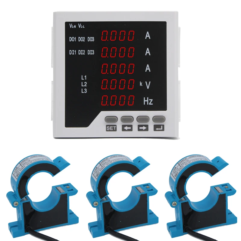 

100A-600A 3 phase multifunction meter with high alarm relay output and low alarm relay output with RS485 function panel meter