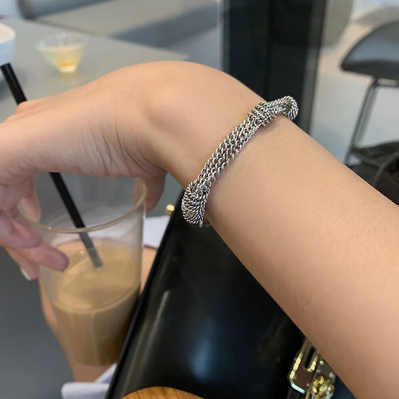 LIVVY 2025 New Silver Color Weave Circle Multi-Layer Chain Bracelet Woman Unique Punk Trendy Vintage Elegant Jewelry Wholesale