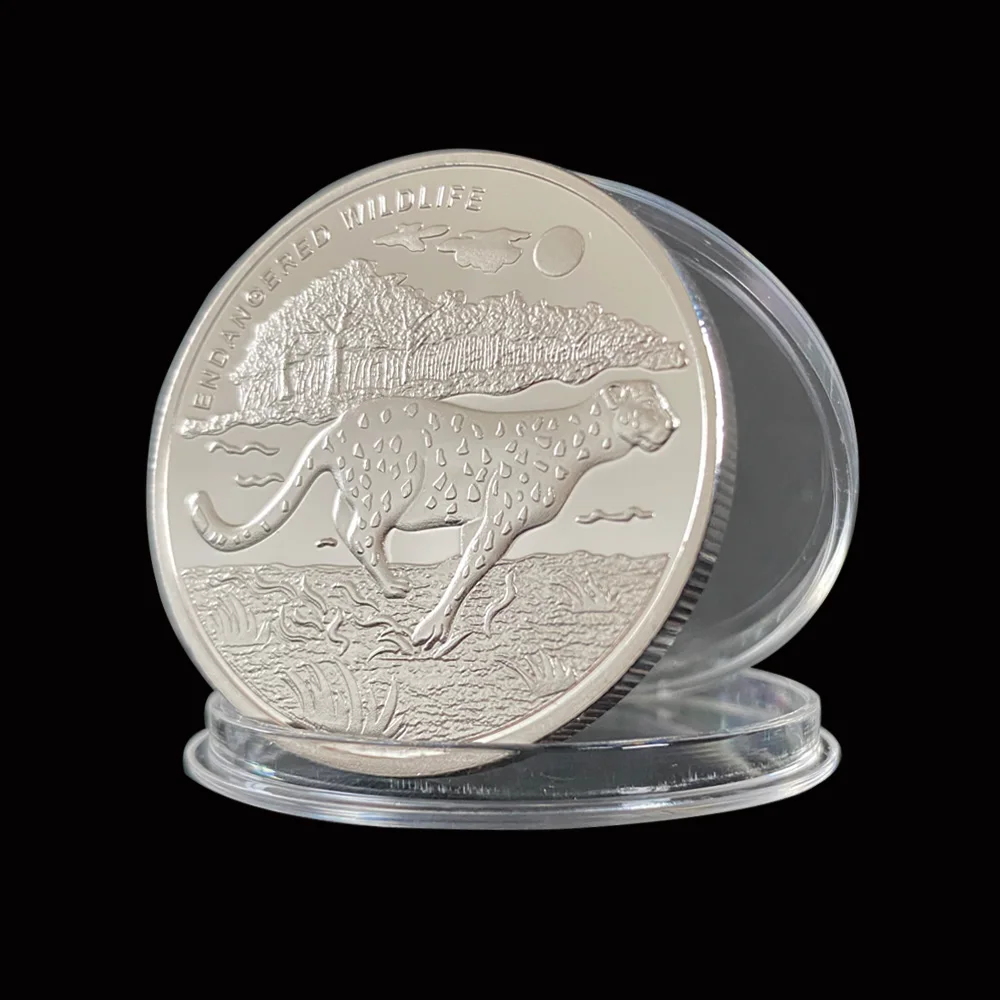 

African Congo Endangered Wildlife Leopard Silver Coin Challenge Collectibles For Business Gifts