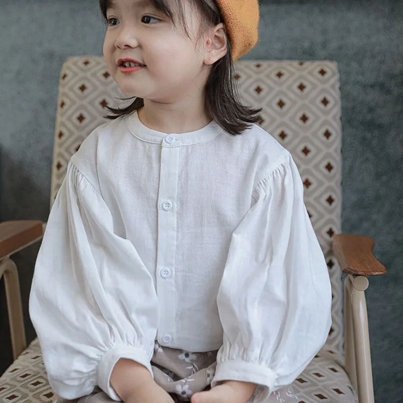 Girls Shirt Lantern Sleeve Casual Breathable Top Shirt 2024 Spring Summer New Children\'S Clothes Baby Kids Clothing Cardigans