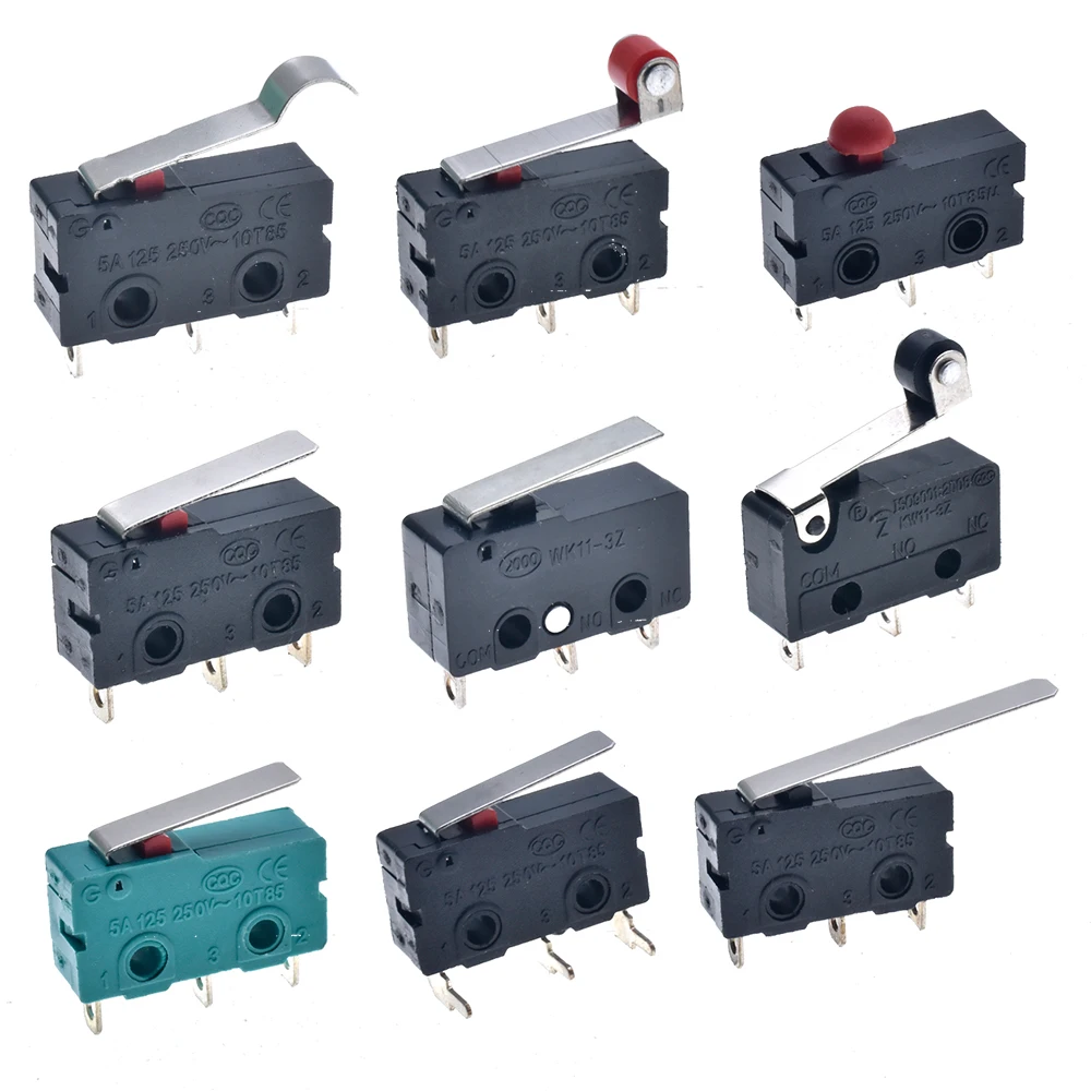 100 PCS Micro Switch 3Pin NO/NC Mini Limit Switch 5A 250VAC KW11-3Z Roller Arc lever Snap Action Push Micro switches