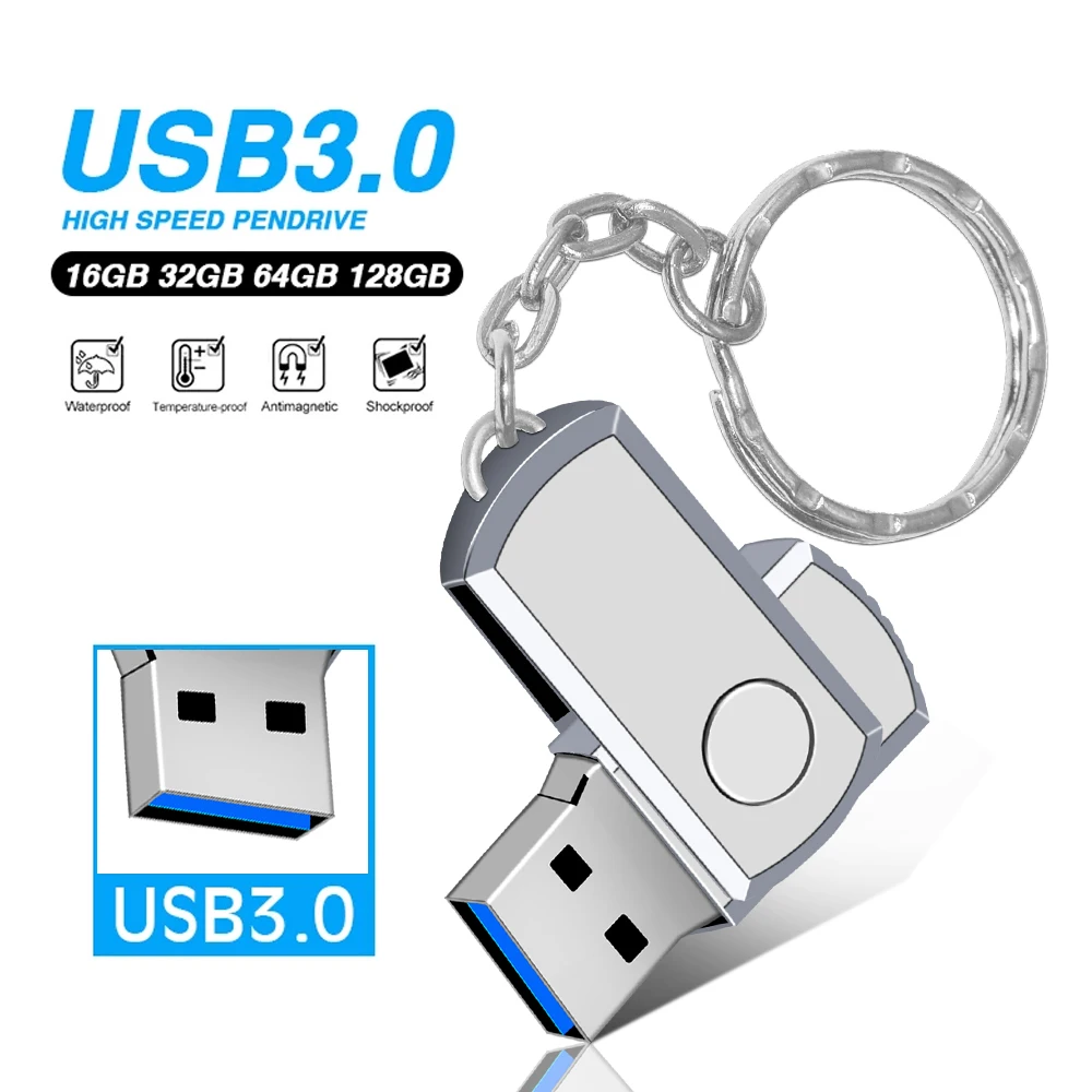 Movimentação de aço inoxidável do flash de usb 3.0 gb da movimentação 128 da pena de usb 8gb 16gb 32gb 64gb pendrive com movimentação do flash do chaveiro