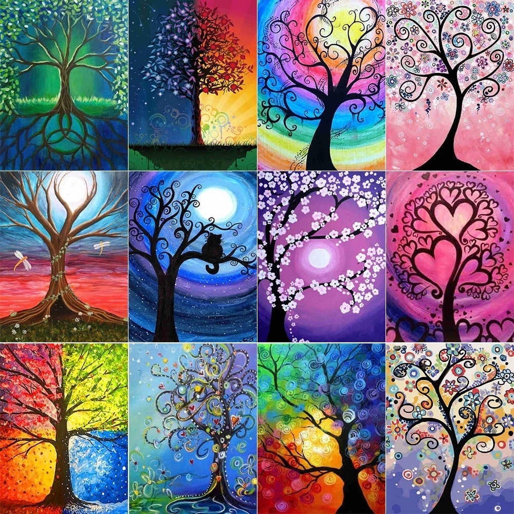 5D Diamond Painting Color Fantasy Wisdom Tree Art Heart-shaped Scenery DIY Rhinestone Inlaid Embroidery Flower Decoration