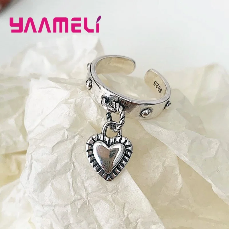 925 Sterling Silver Steampunk Heart Adjustable Engagement Ring For Women Girls Best Friend Gift Fashion Jewelry Wholesale