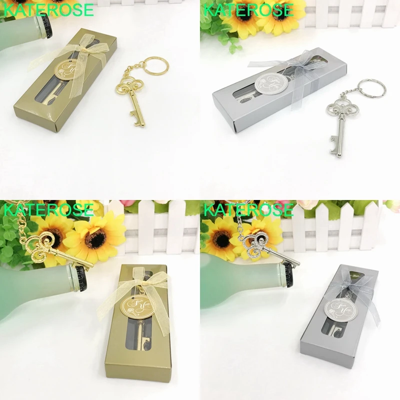 12PCS Wedding Favors Gold/Silver Keychain Key  Bottle Opener Portable Key Beer Openers Party Giveaways Gift