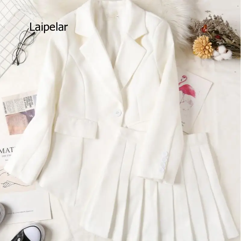 Suit Set 2021 New Women Autumn Winter Korean Version Pleated Skirt Two Pieces for Student Back To School Set