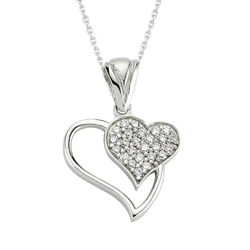 Sterling silver Heart Women Necklace Stone  925 Sterling Women Fine Jewelry Wedding Party Birthday Gift - Box - Pendant - Chain Choker - Female - Ladies - Fashion