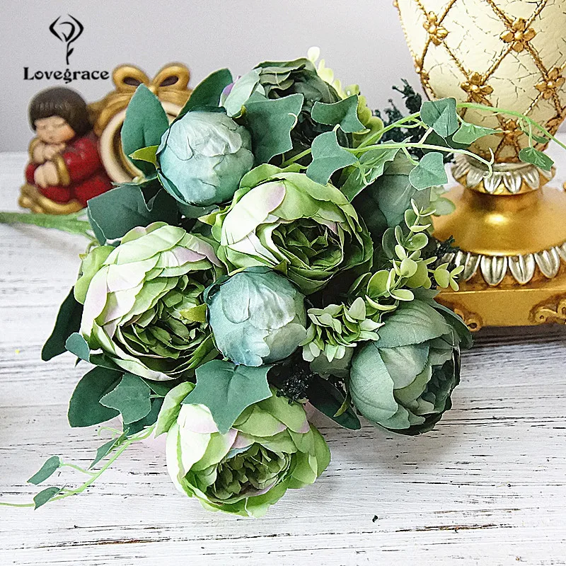 12 Big Heads/Bouquet Peonies Artificial Flowers Silk Peonies Small Bouquet Flowers Wedding Home Table Decor Fake Peony Flowers