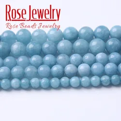 Natural Aquamarines Beads Blue Chalcedony Round Loose Spacer Beads For Jewelry Making DIY Bracelet Accessories 4 6 8 10 12mm 15