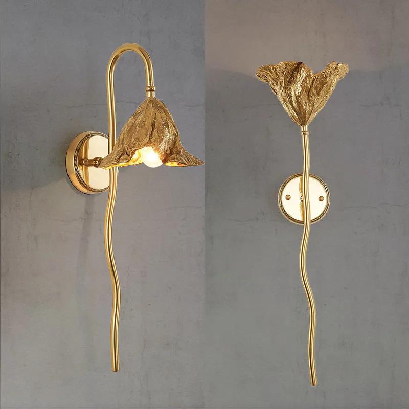 

Antique Lotus Leaf porch light room decor brass wall light fixture Corridor Lamp Living Room Wall Lamp Applique Murale Luminaire