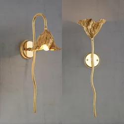 Antique Lotus Leaf porch light household decor Vintage brass wall light fixture Corridor Lamp Living Room Wall Lamp Luminaire