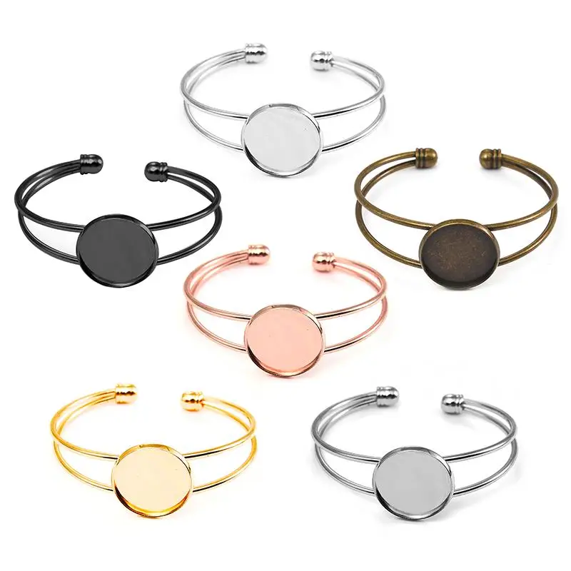 5pcs Adjustable Bangle Base Bracelet Blanks Tray Bezel Brass Cuff Bracelet Setting 20mm Cabochon Cameo DIY Jewelry Findings