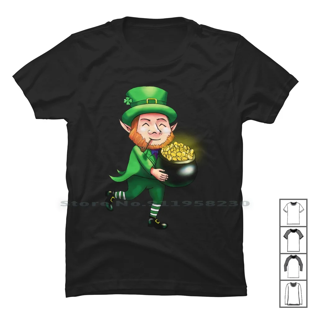 Leprechaun Plant Food Irish T Shirt 100% Cotton Illustration Leprechaun Popular Trend Plant Irish Plan Iris Food Day End Hot