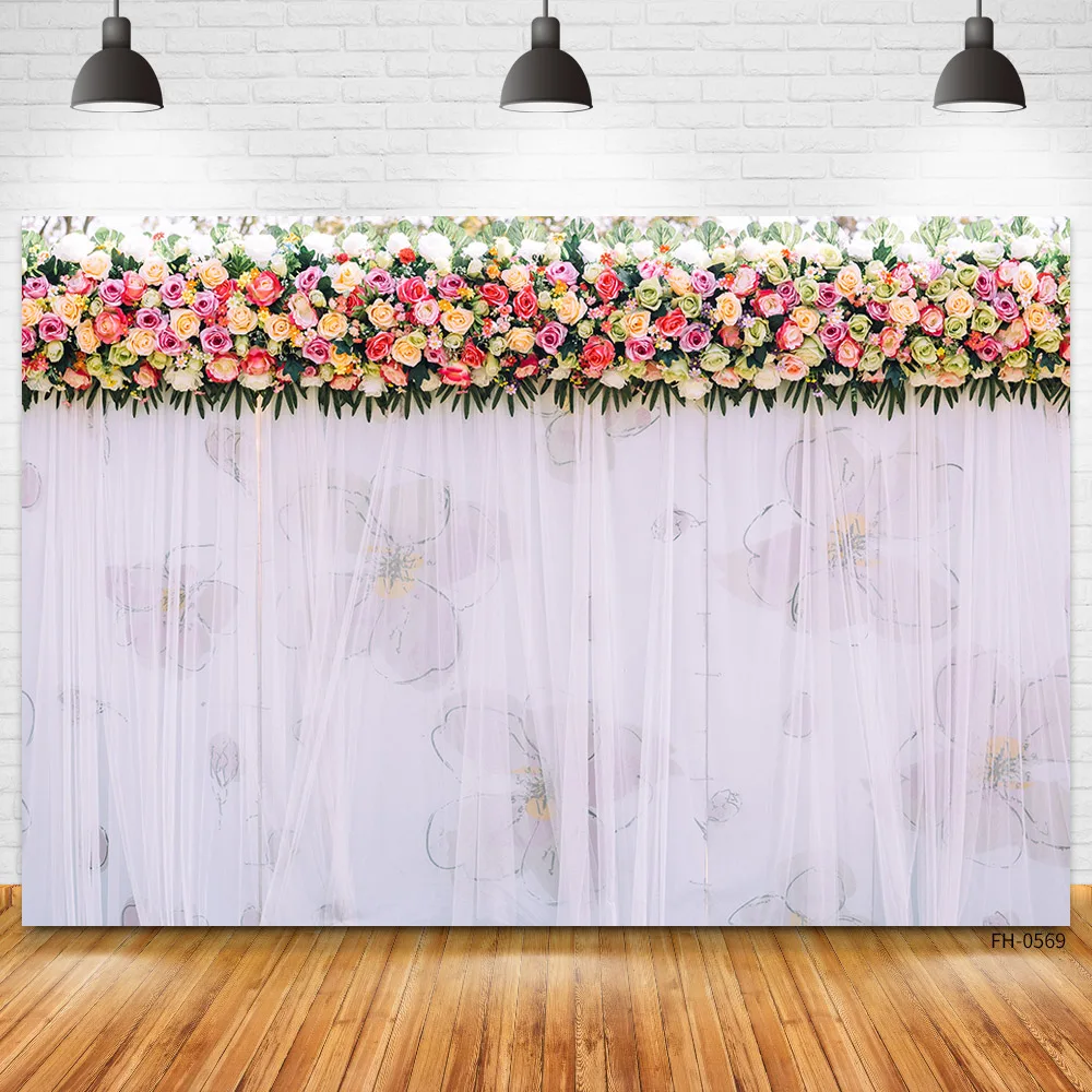 Pink White Flower Floral Curtains Photography Backdrop Backgrounds For Happy Birthday Wedding Baby Shower Photo Studio Photocall