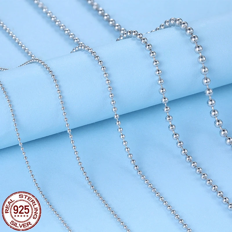 

Pure 925 Sterling Silver Chain Necklace for Women,S925 1mm - 2mm Ball Beads Collar De Cadena De Plata 40cm-50cm Long DIY Jewelry