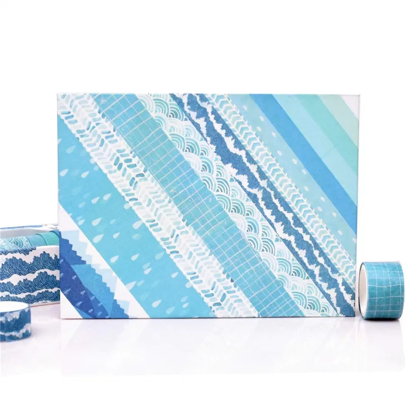 Imagem -03 - Conjunto de Fita Japonesa de Cobertura 12 Rolos de Fita de Washi Decorativa com Onda Azul-mar para Scrapbook Faça Você Mesmo Planejadores Embrulho de Presente