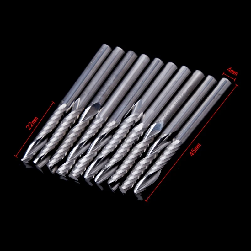 2025 New 10 Pcs 4mm Shank Single Flute Carbide Spiral End Mill Cutter Router Bits 22mm CEL