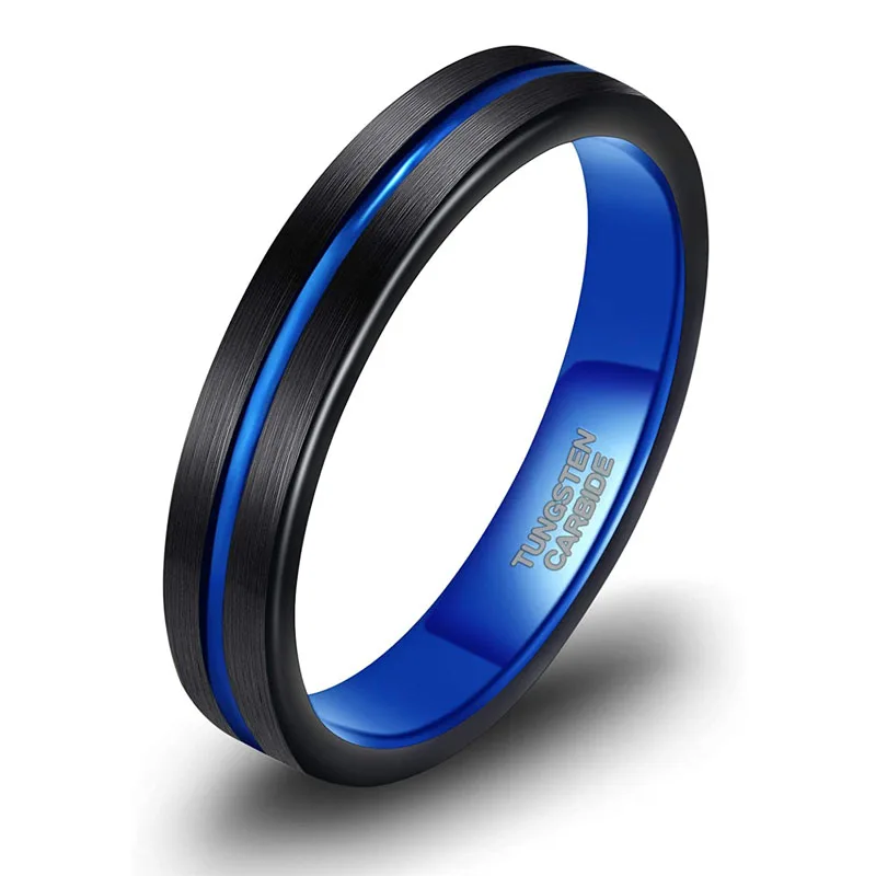 TIGRADE 4mm Tungsten Ring Wedding Bands for Men Women Thin Groove Two Tone Engagement Ring Blue and Rose Gold Color Size 5-12