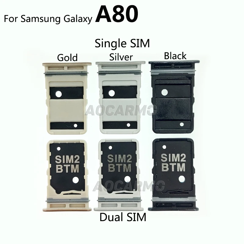 Aocarmo For Samsung Galaxy A80 SM-A805F Single Dual Sim Card MicroSD Holder Nano Sim Tray Slot Replacement Part