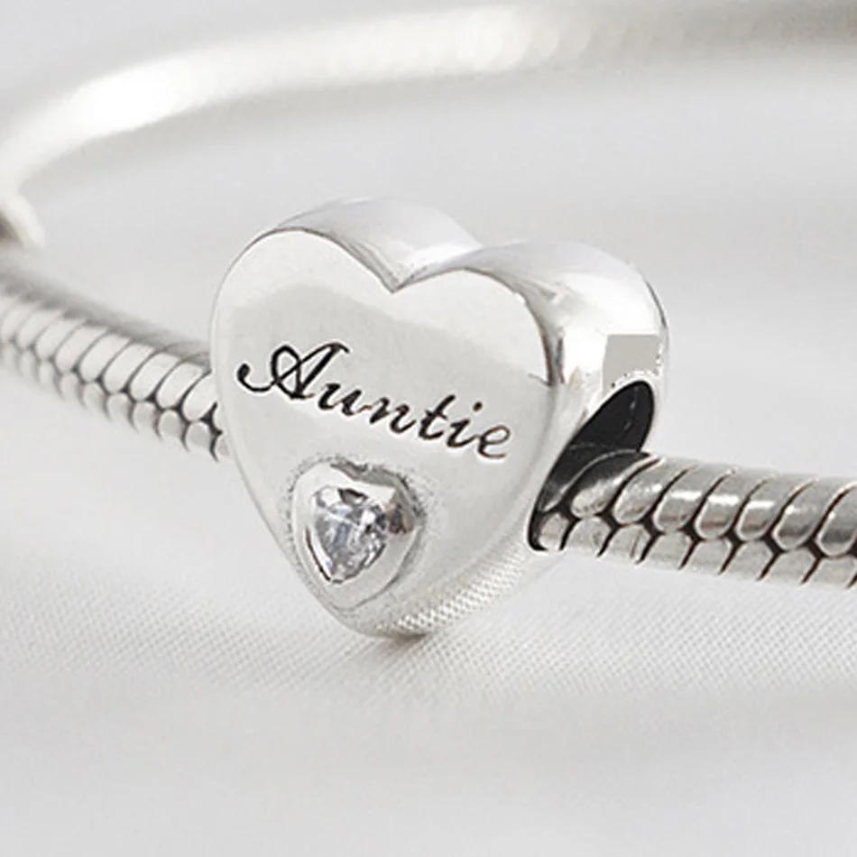 Girl Bracelt Bead Silver DIY Jewelry Love Heart Auntie Family Charm Bead fit Lady Bracelet Bangle