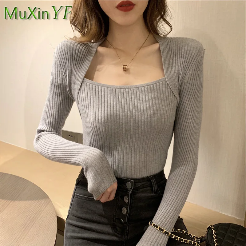 2024 Spring Autumn New Base Sweater Women\'s Slim Knit Sweater Korean Fashion Elegant Long-sleeved Top Female Clothing