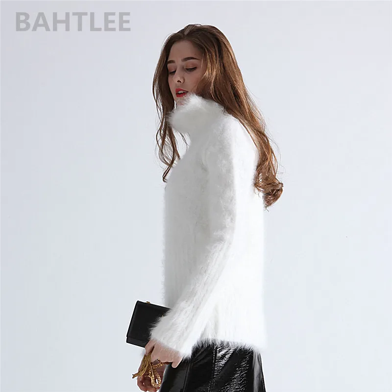 BAHTLEE-Women\'s Angora Turtleneck Sweater, Mink Cashmere Knitted Pullover, Long Sleeves, Wool Jumper, Knitted, Autumn, Winter