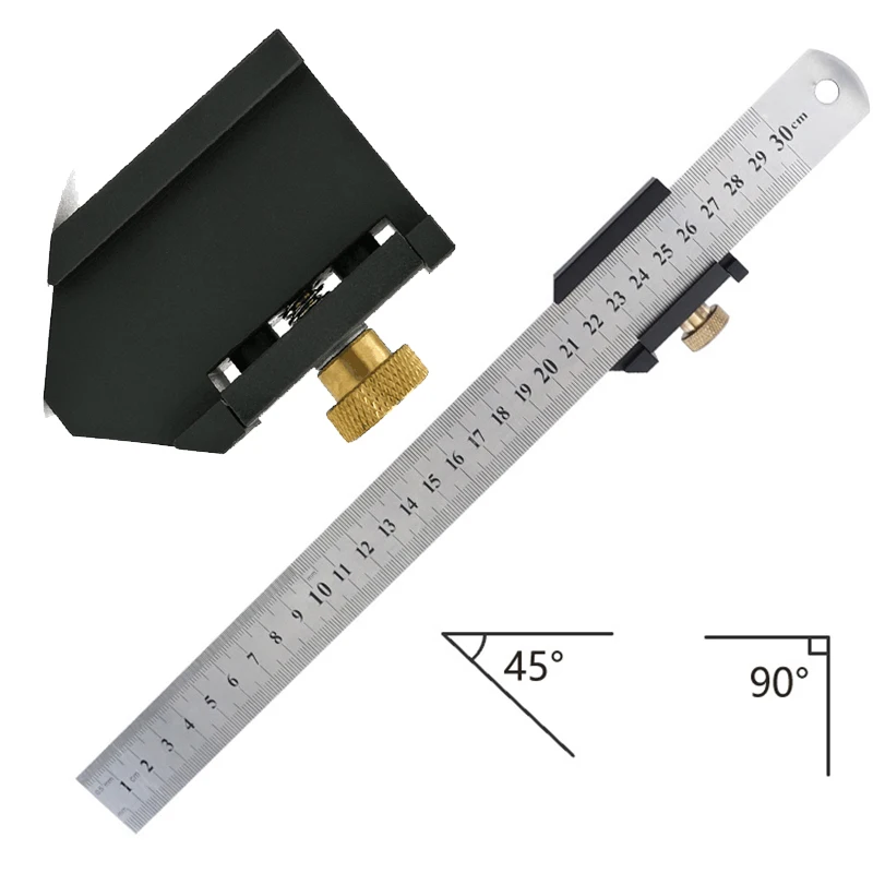 Steel Ruler Positioning Block Stop Block Woodworking Line Locator DIY Measuring Tool Fixed Steel Ruler w/ 300mm Carpentry Tools