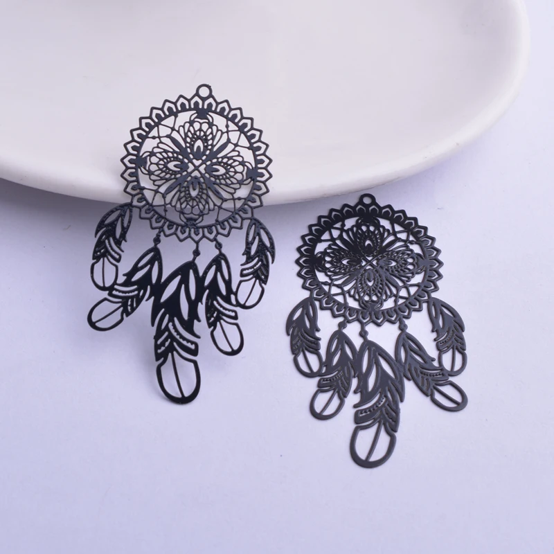 30 Stück AB6374 27*48mm Filigran Versilberte Traumfänger-Ohrring-Anhänger aus Messing in Roségoldfarbe, Traumfänger-Charms, DIY-Teile – Detail 3