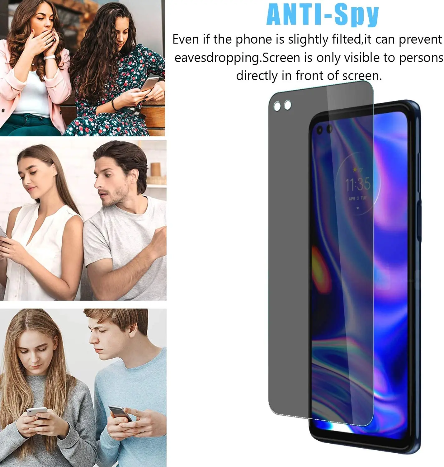 Privacy Filter Tempered Glass Film AntiSpy Shield Screen Protector for Motorola Moto G 5G Plus/Moto One 5G / One 5G UW