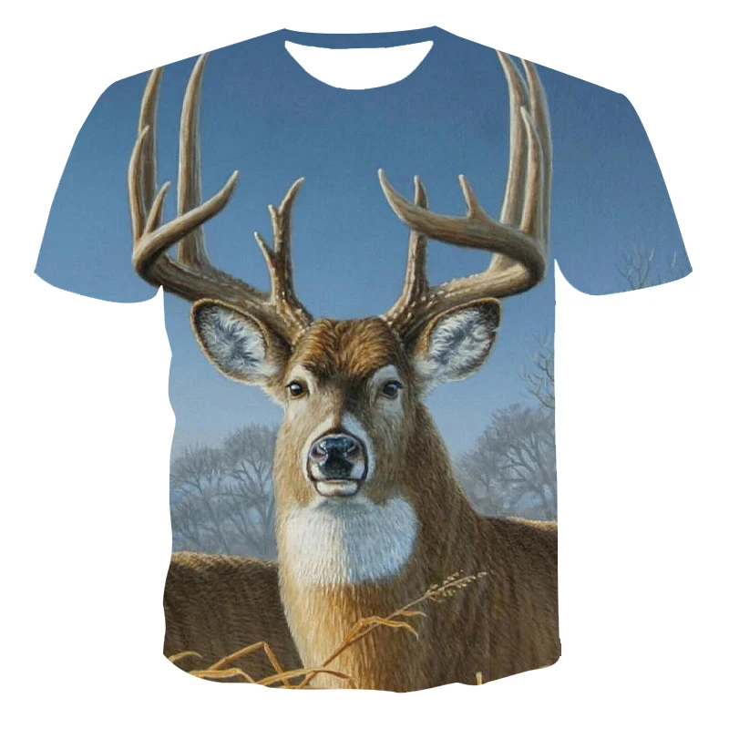 Deer T-shirt 3d print Animal T-shirts Men\'s outdoor sports hunting T-shirt popular deer hunting short sleeve Women Funny T-shirt